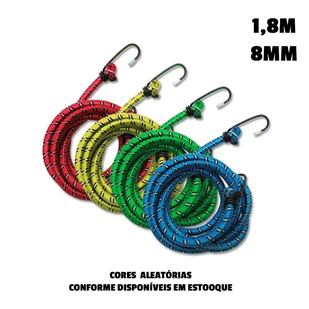KIt 4 Elástico Extensor Reforçado Moto 1.80m Grosso 8mm Multi-uso