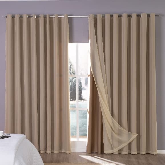 Cortina Tecido Blackout com Voil Para Sala e Quarto 3.00m larg x 2.70m alt. Alto Padrão Lisa Bloqueia Luz