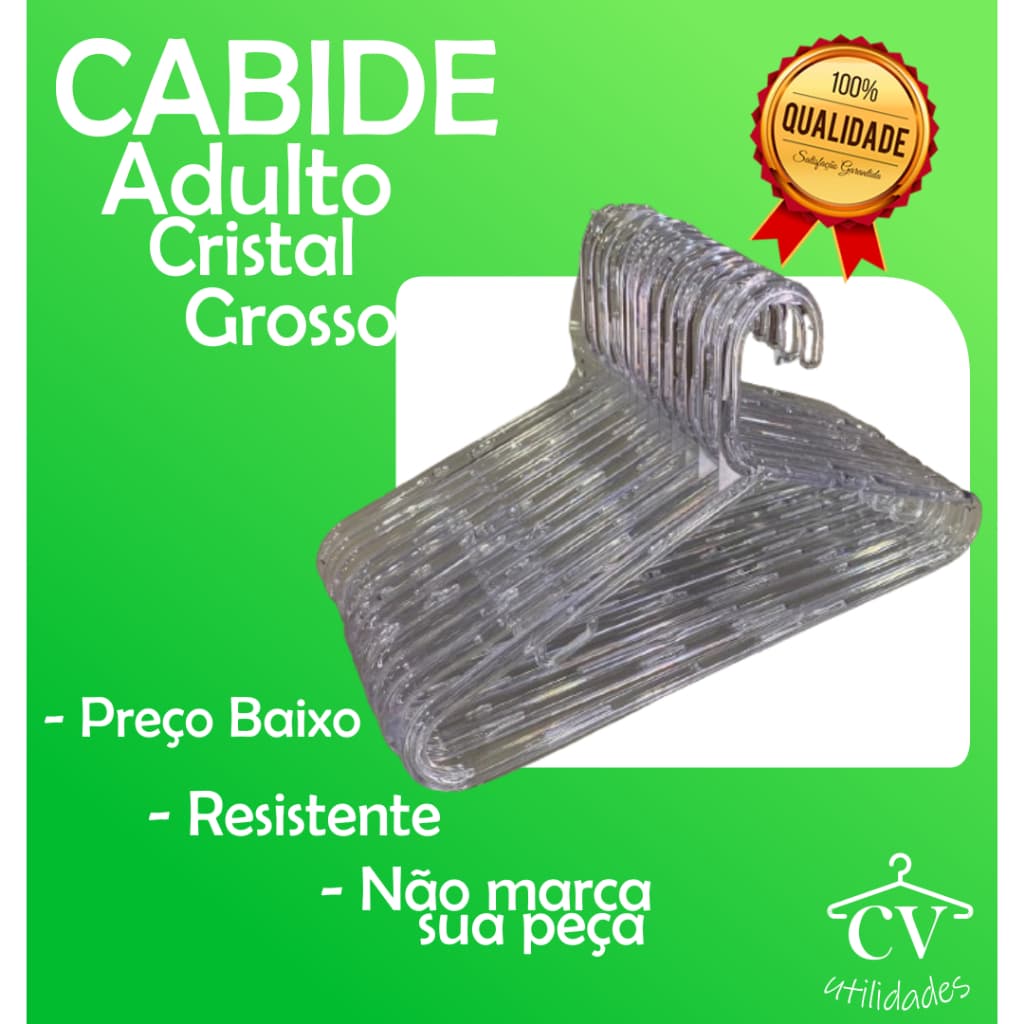 Cabide em Acrilico grosso Tradicional para roupas 24 unidades