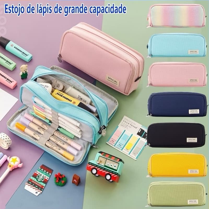 Estojo De Lápis De Tecido De Grande Capacidade Camada /Double Sided Pen Bag Pencil Case/Escolar