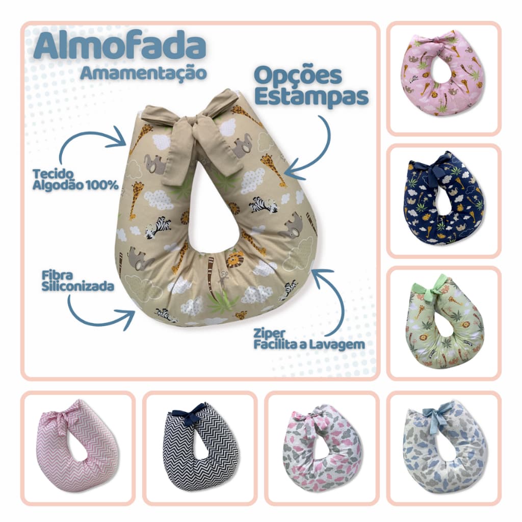 Almofada de Amamentação Travesseiro Com Laço Zíper Macia 100% Algodão - Premium