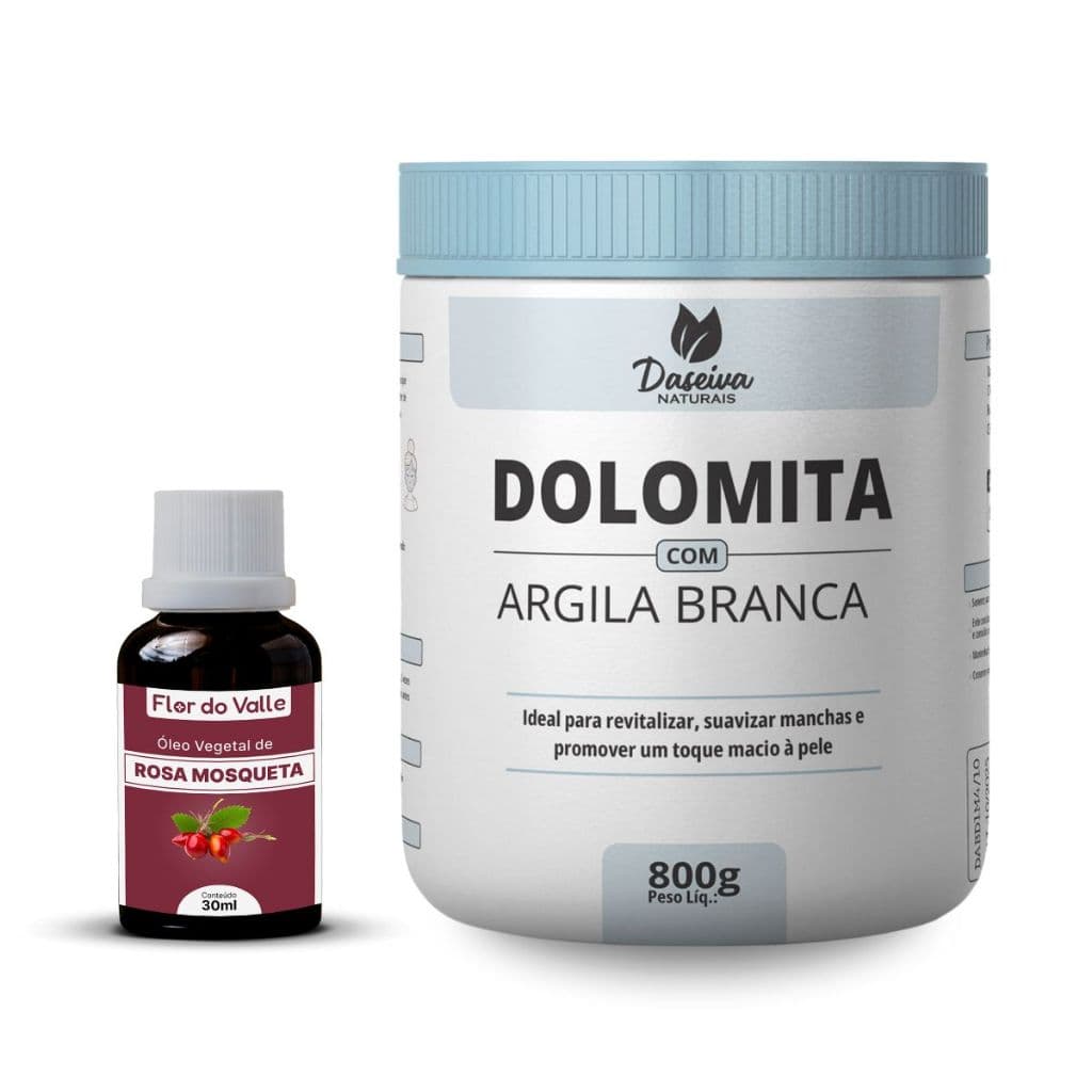 Clareador Natural Skincare (Dolomita com Argila Branca 800g + Óleo de Rosa Mosqueta Rubiginosa 30ml)