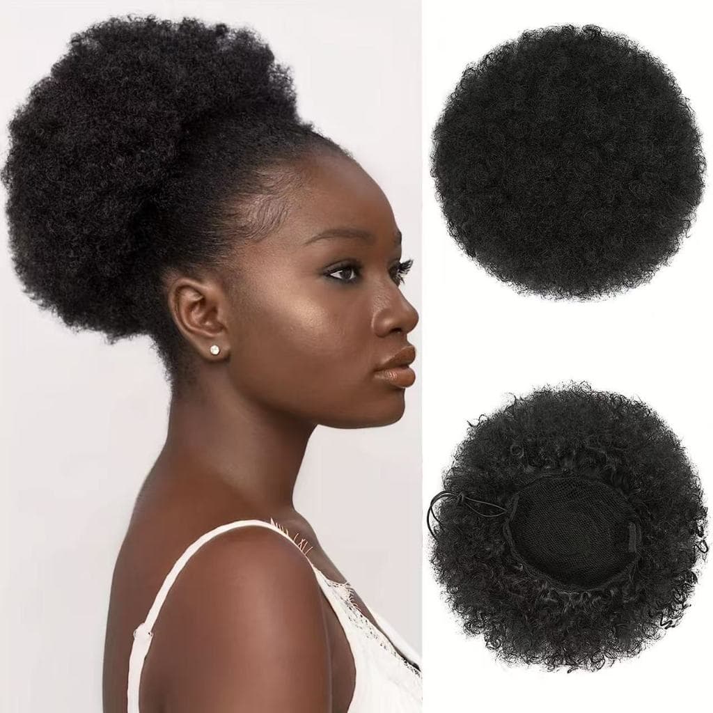 Aplique Coque Afro Puff Orgânico Ajustável Preta