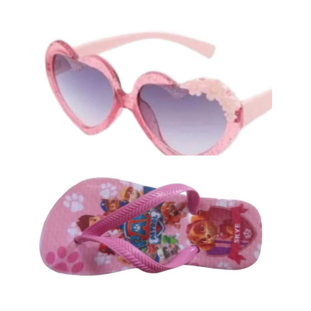 Chinelo e oculos infantil feminina , da skye, princesas e patrulha masculina menina , super kit para sua filha  novidade