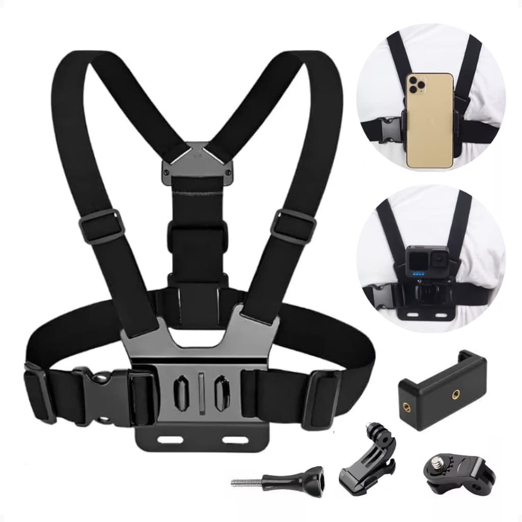 Suporte Peito Peitoral Para Celular E Câmera Esportiva Gopro Chest Band Ajustável 360° Colete Vídeo