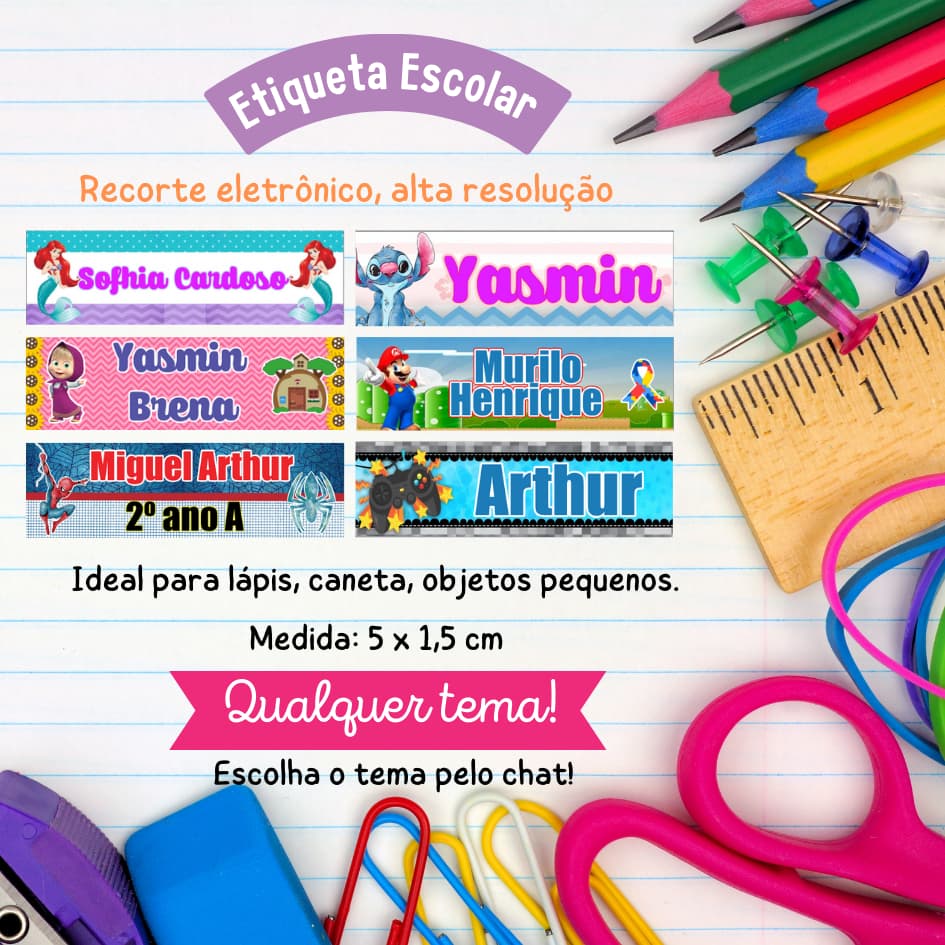 120 Etiquetas adesivas escolar - Volta as aulas - QUALQUER TEMA