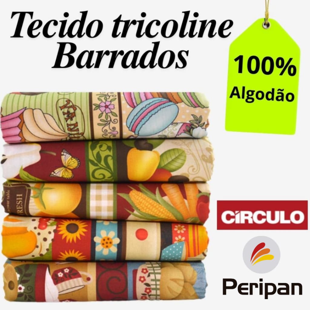 Tecido Patchwork Faixas Barrados E  Semaninha Tricoline CÍRCULO E PERIPAN 100% Algodão (50cmx1,46m)