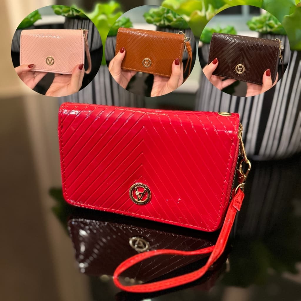 Carteira Bolsa Feminina Grande 2 Zíper Porta Cartões e Celular Comprida com Alça