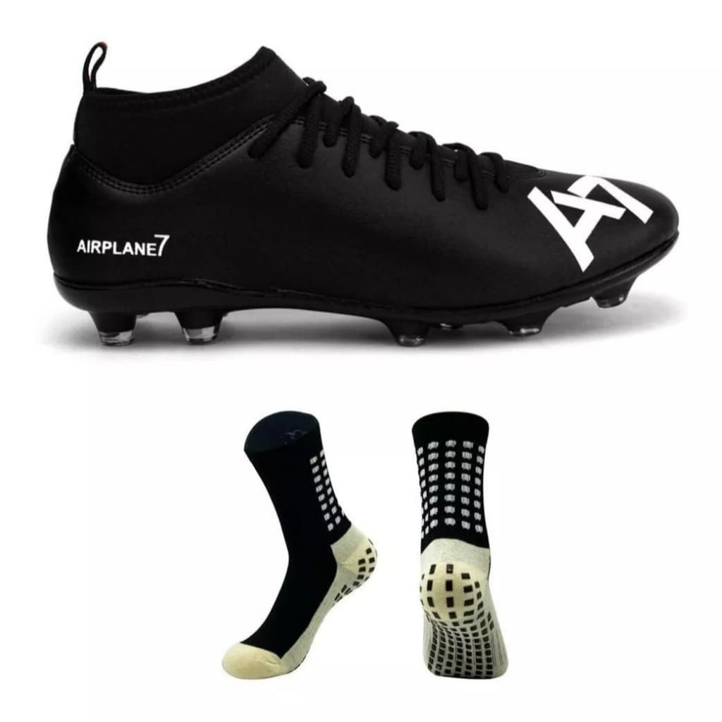 Chuteira Botinha De Campo A7 Cano Alto Trava Profissional + Meia Antiderrapante