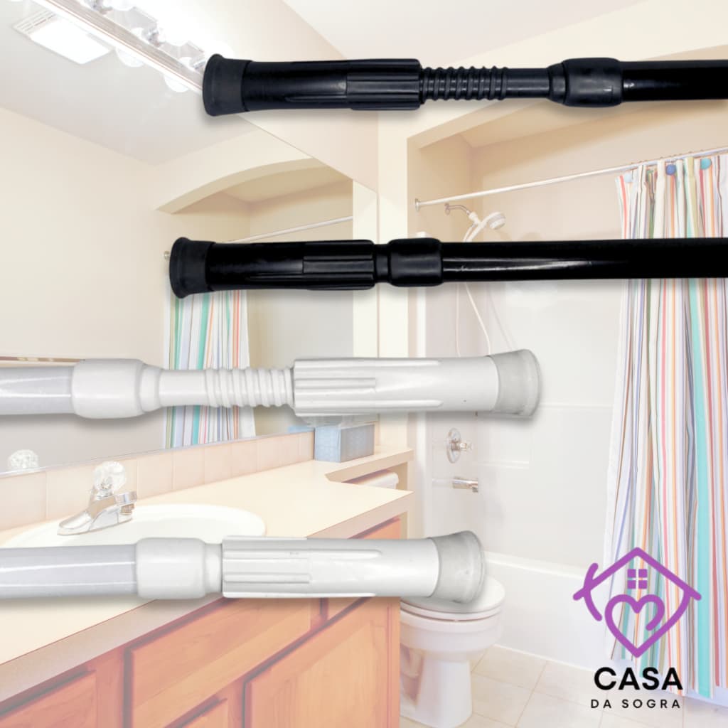 Varão Extensivo Ajustável 45cm até 1,50mt Bastão Extensivel Box Banheiro Suporte Extensor Preto Branco Ponteira Extensiv