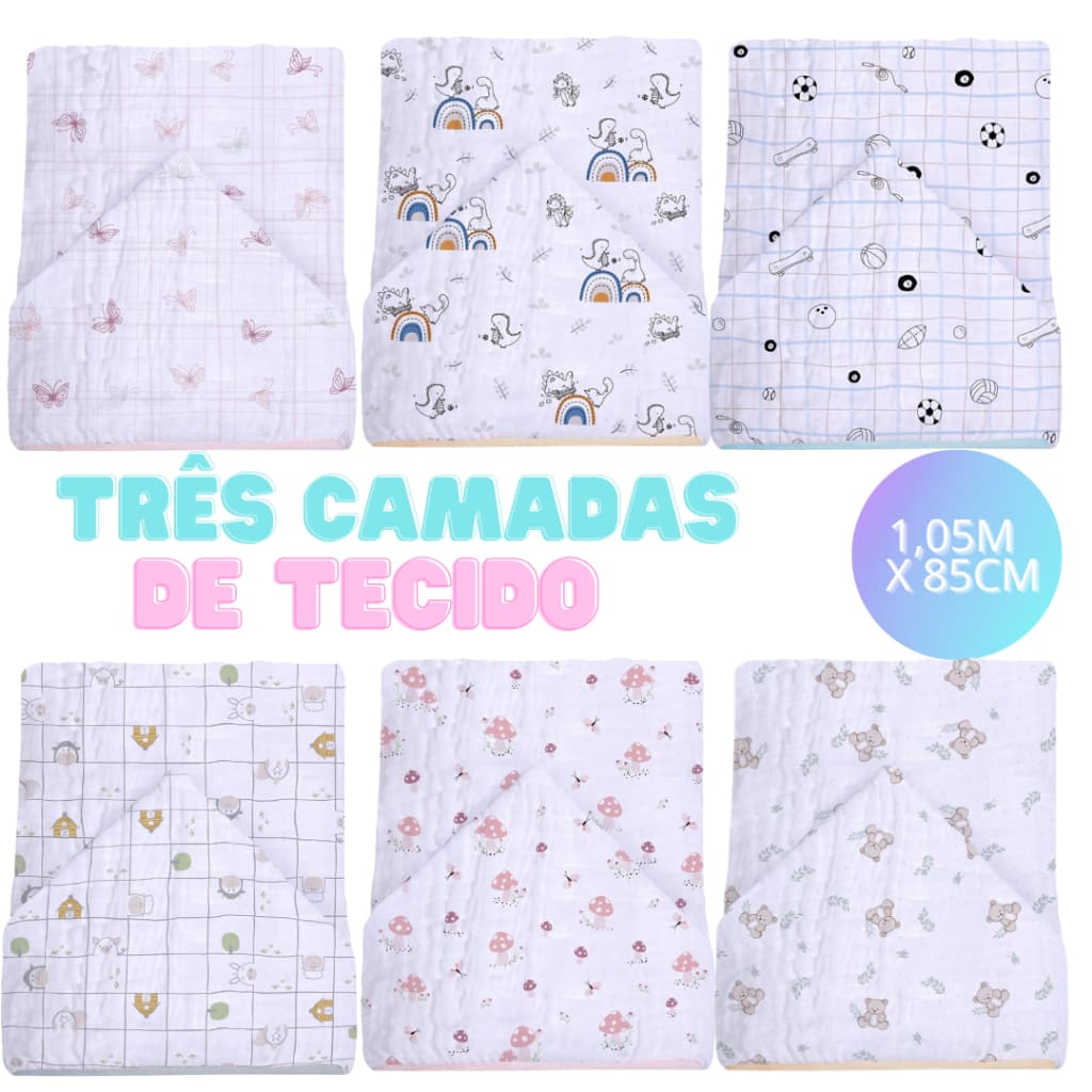 Toalha De Banho Bebe Toalhão Soft Premium Com Capuz Fralda Algodão 3 Camadas Papi Infantil Criança Menino Menina