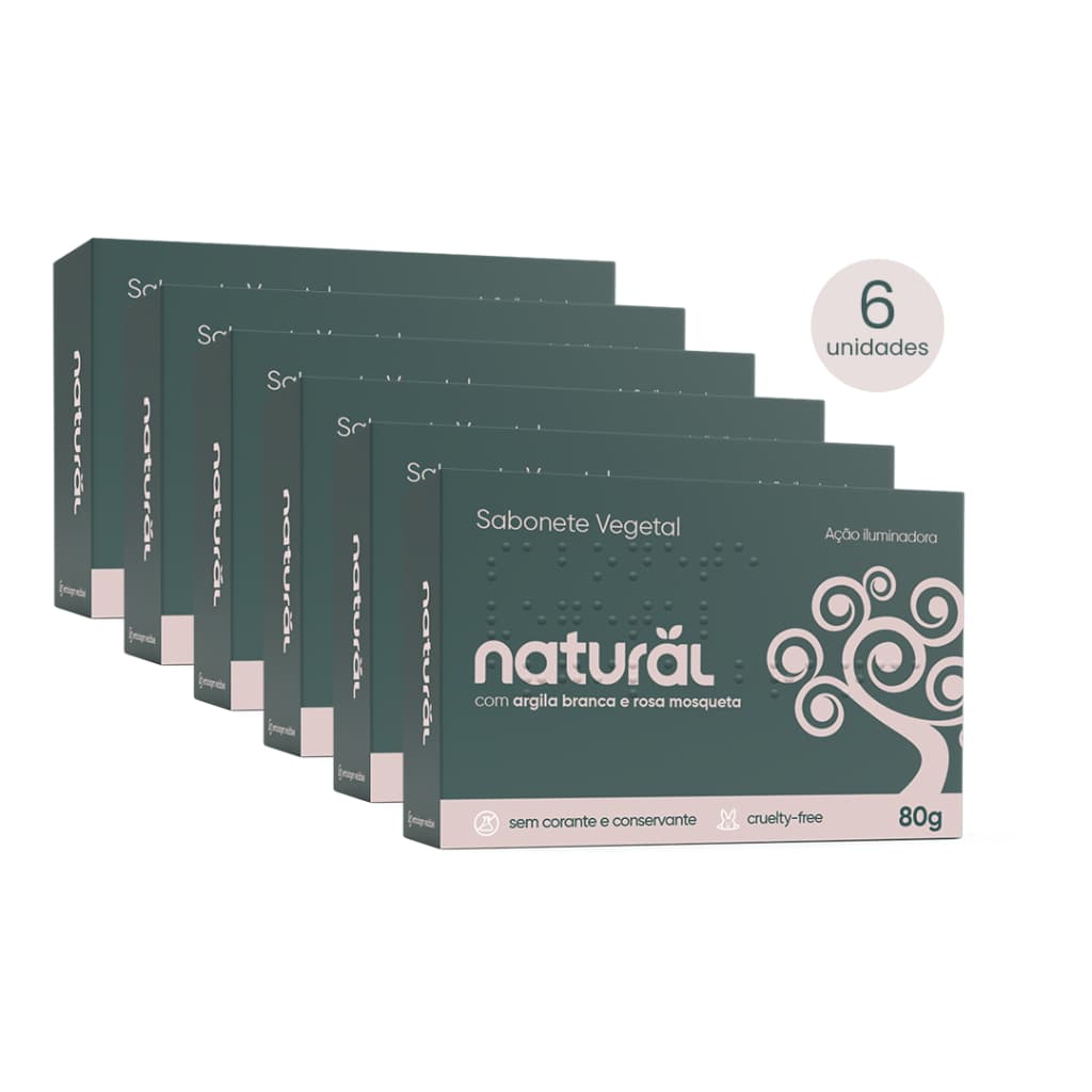 Kit 6 Sabonetes Argila Branca e Óleo de Rosa Mosqueta Orgânico Natural