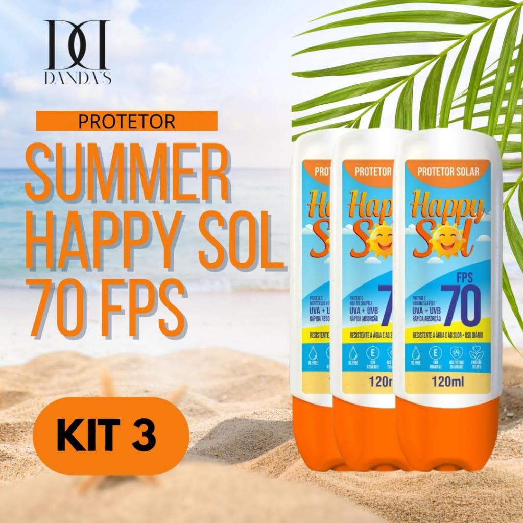 Kit 3 Protetor Solar HAPPY SOL FPS 70 com Repelente 120ml | Facial e Corporal