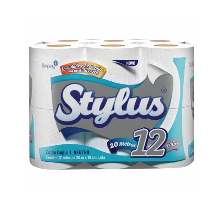 Papel Higiênico Neutro Folha Dupla Com 20 Metros 12 Rolos Stylus