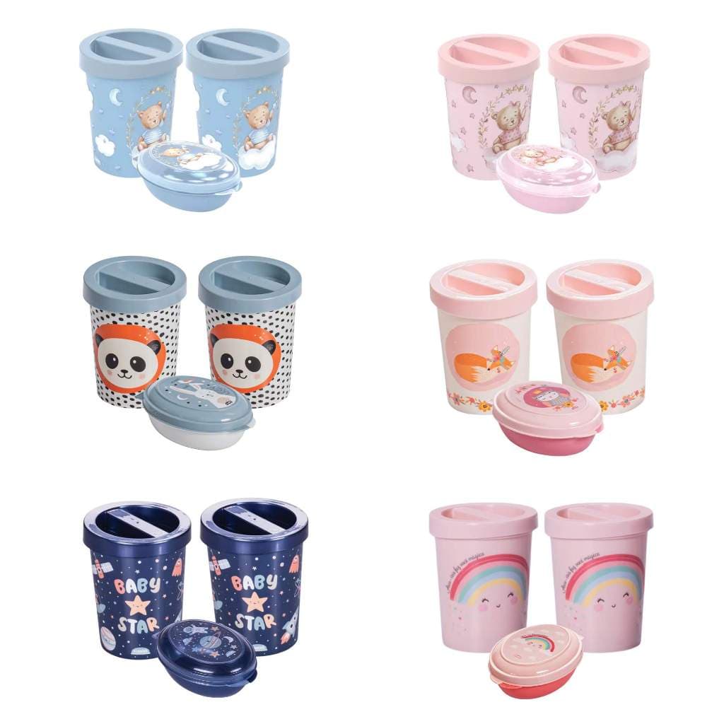 Kit Higiene Saboneteira, Porta Cotonetes e Porta Algodão Infantil Baby Plasútil