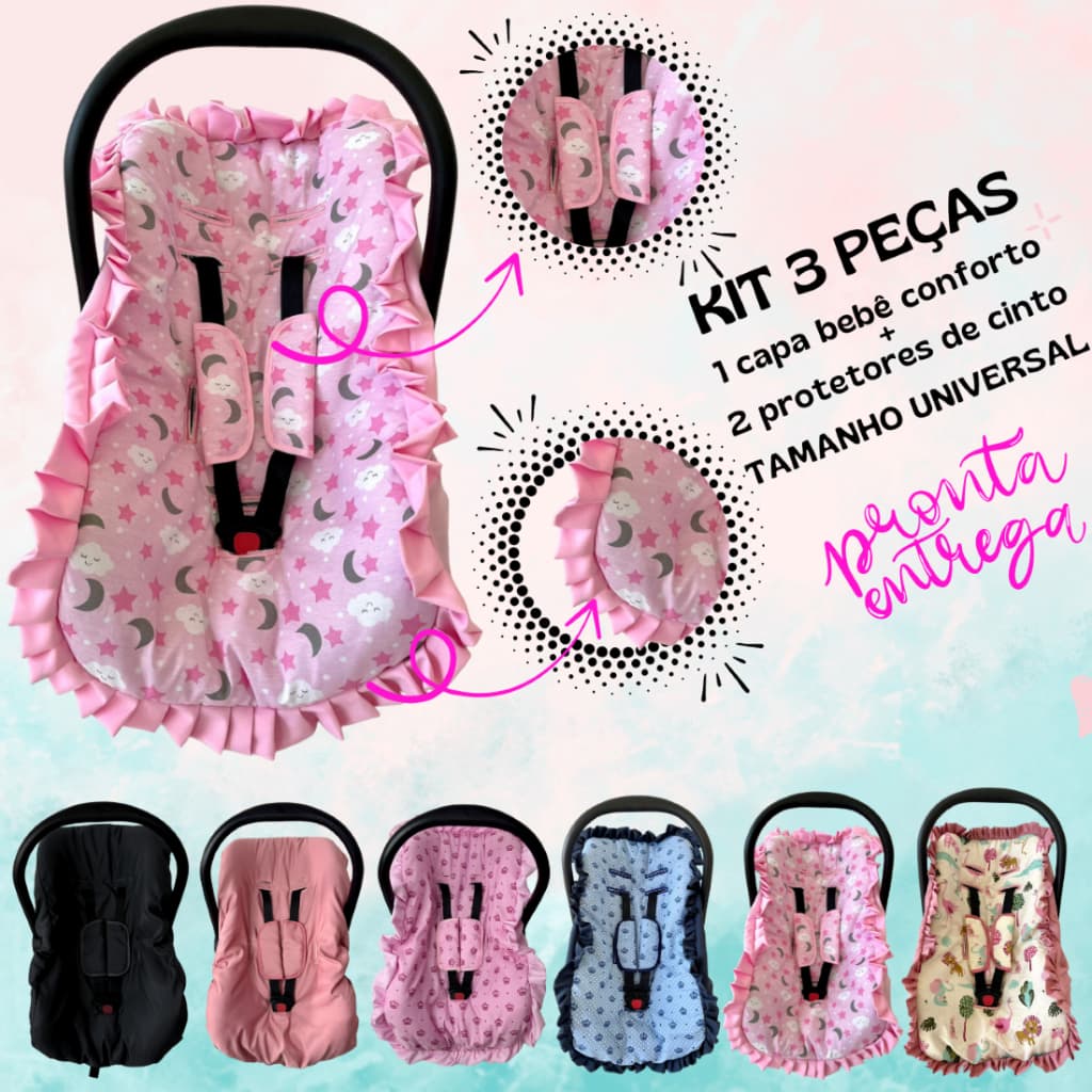 Kit 3 peças de bebê conforto capa + protetores cinto Galzerano Cosco Burigotto Tutty Baby Universal
