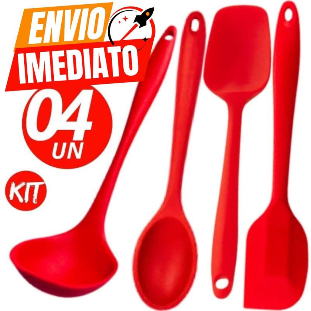 Kit de 4 Utensílios de Cozinha Silicone Resistente Casa Buffet Restaurante