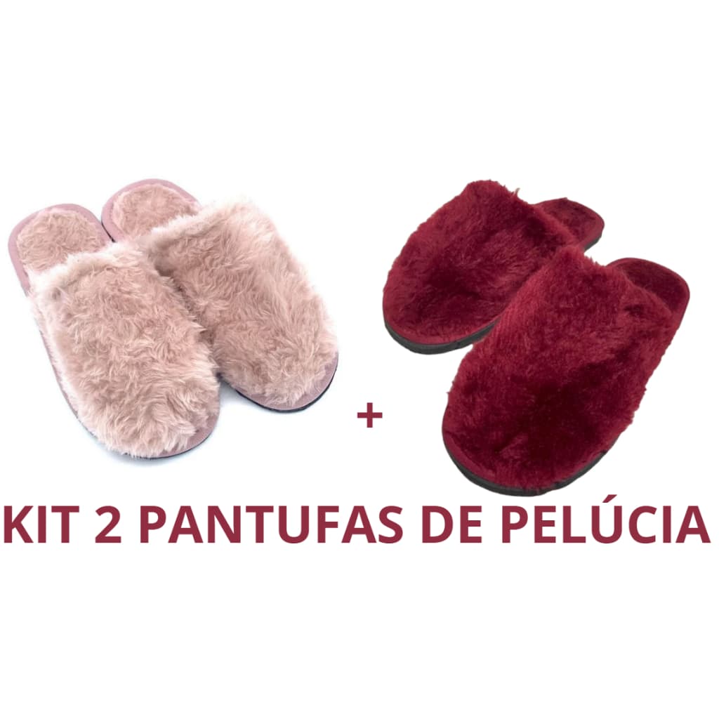 KIT 2 PANTUFAS DE PELÚCIA CONFORTÁVEL, CHINELO DE QUARTO, INVERNO, FRIO, SOLADO ANTIDERRAPANTE, UNISSEX, VÁRIAS CORES