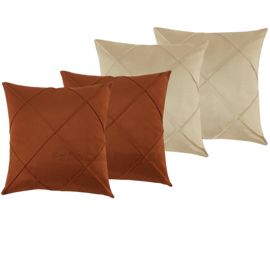 Kit 4Capas de Almofadas Drapeadas Misto de Cores Sued toque Macio e Aveludado
