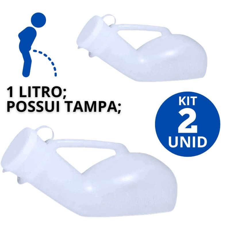 Kit 2UND Coletor de Urina Masculino 1000ml Papagaio Com Tampa Acamados Emergência Incontinência Urinaria Motoristas