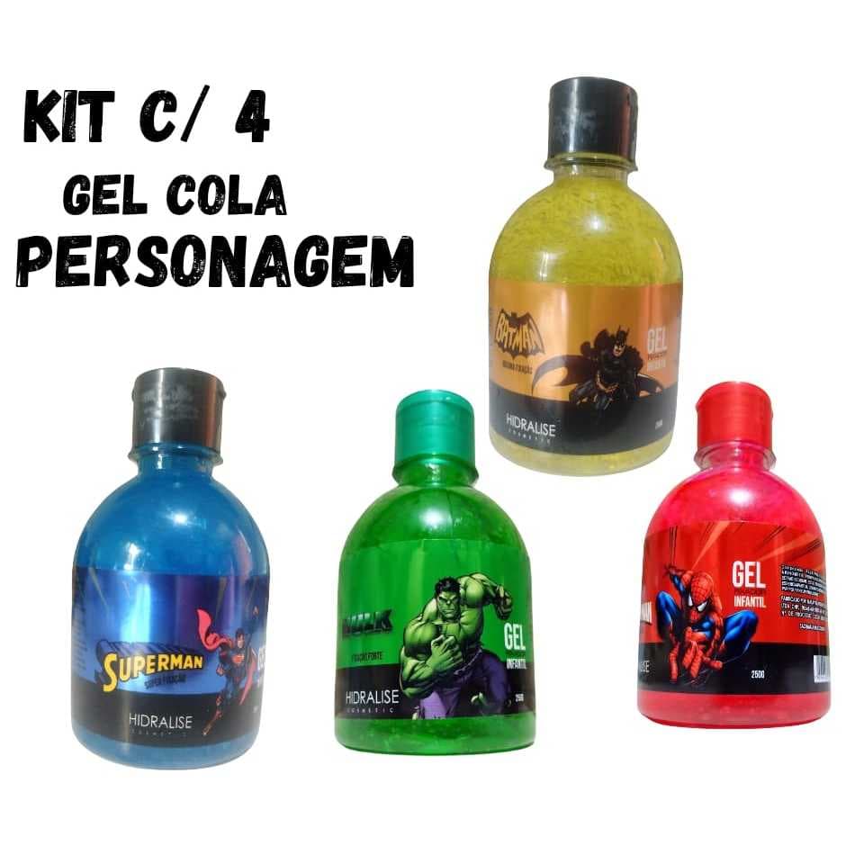 Gel Cola Fixador  Infantil Menino  Personagem Hulk  Homem Aranha Batman Super Homem Hidralize
