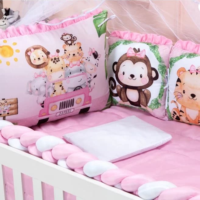 Kit Protetor de Berço Menina Almofadinha 12 Peças Completo Padrão Americano Nacional Qualidade