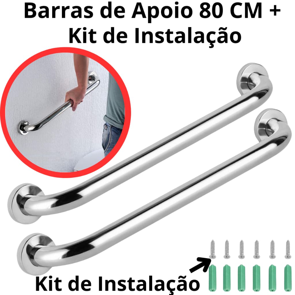 Barra Alça de Apoio Suporte Para Parede Inox Corrimão Banheiro Idoso Cadeirante Crianças 80cm