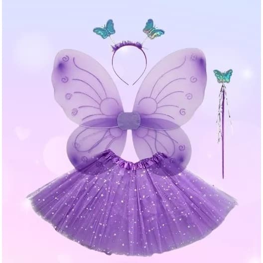 kit 04 Peças Fantasia Carnaval Asa Borboleta Tamanho Único - Infantil