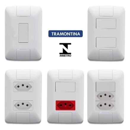 Conjunto interruptor simples , paralelo, tomada 10A, 20A, RJ45, RJ11 linha aria tramontina 4x2, 4X4