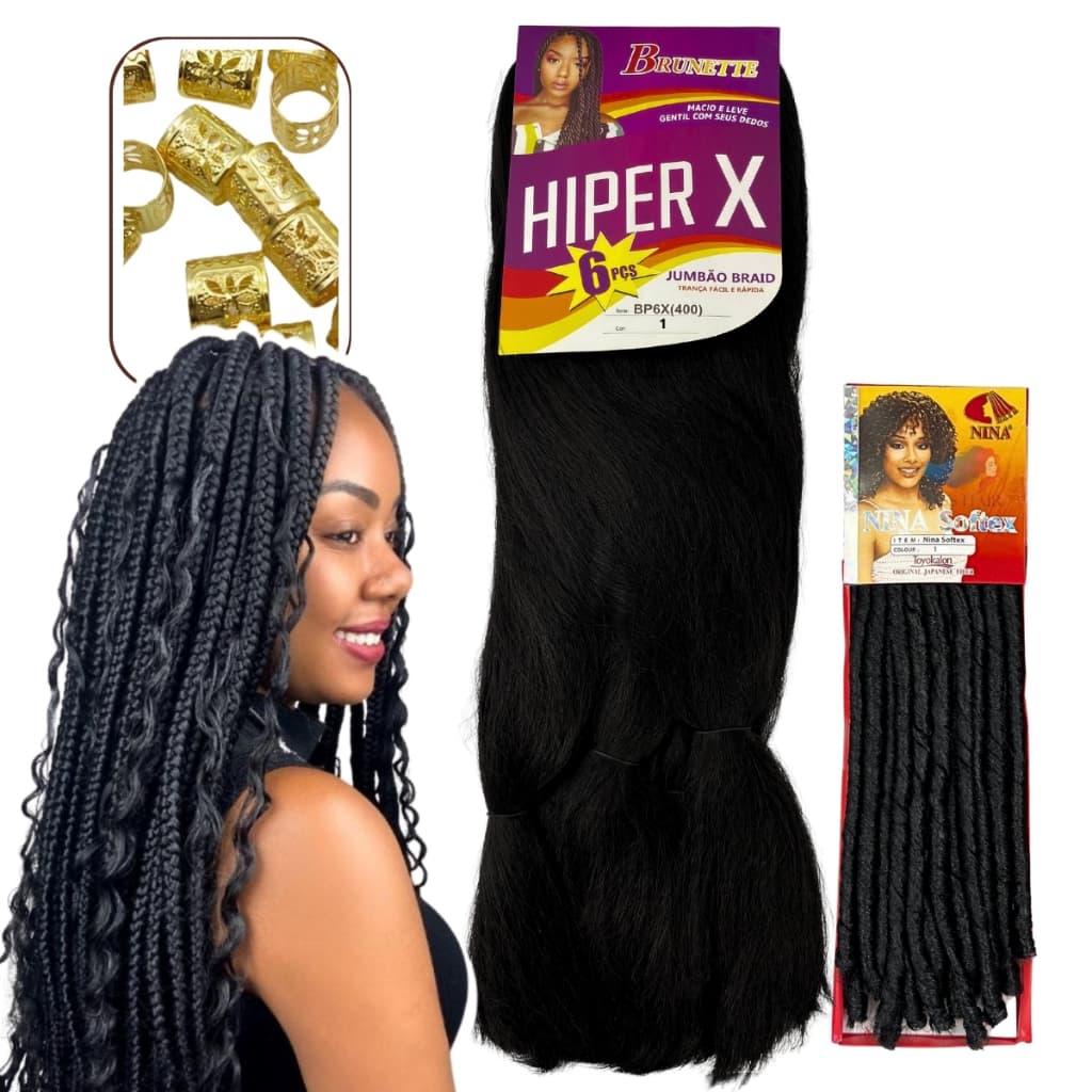 Kit Tranças Gypsy 1 Cabelo Jumbo Hiper X 1 Nina Softex