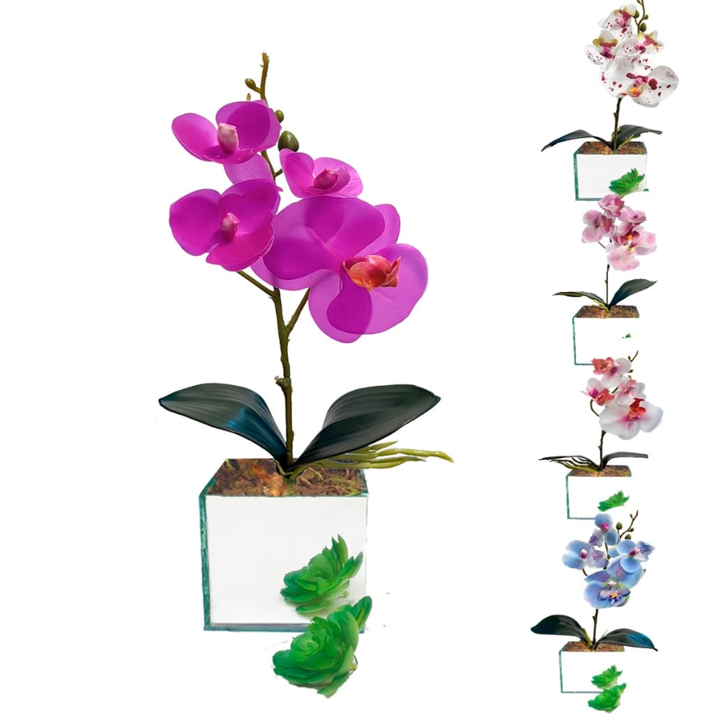Vaso  Espelhado Dourado Prata Orquídeas Artificiais Arranjo de Flores Para Decoração Casa SALA