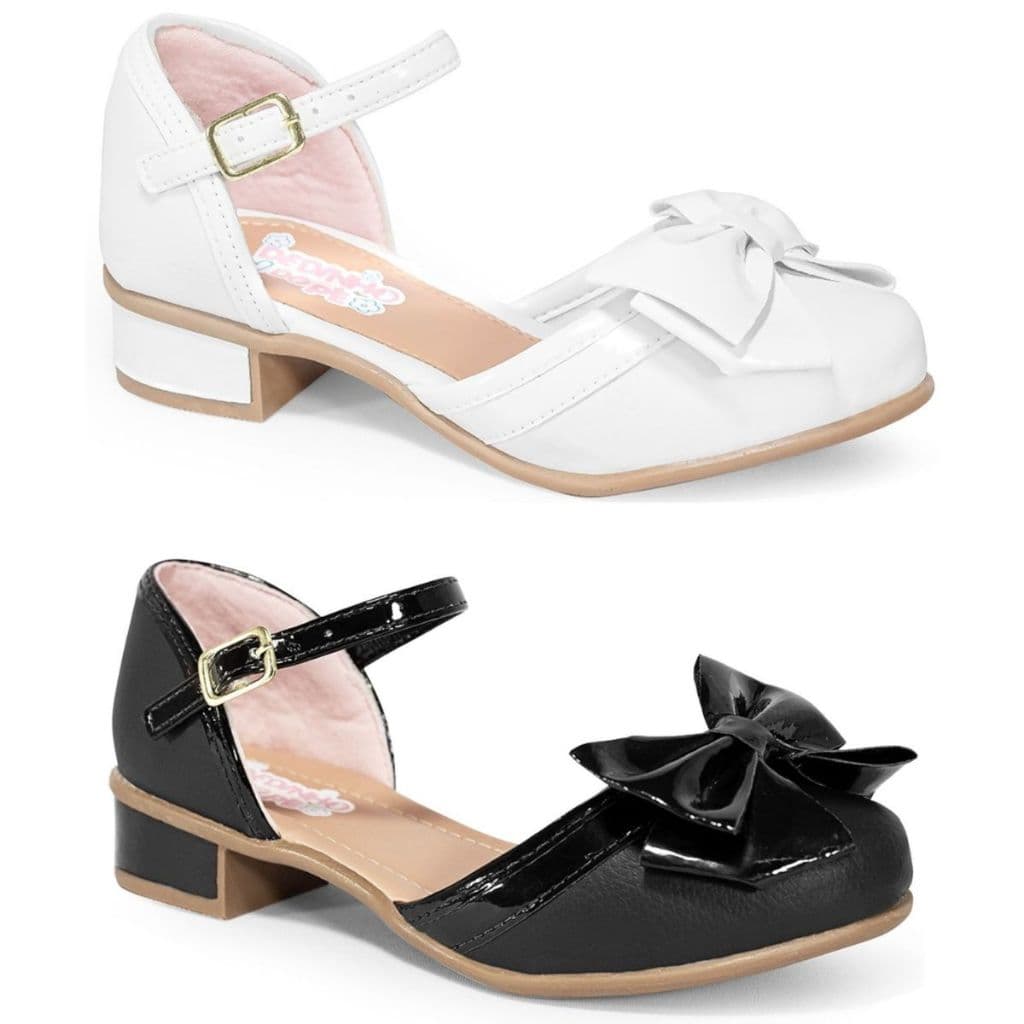 Kit 2 Pares Sapatilha Infantil Feminina Delicada Sandália Salto Baixo Festa Casamento