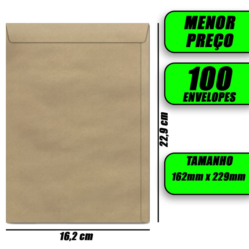 100 Envelopes A5 Saco Kraft Pardo Meio A4 162x229mm 80g