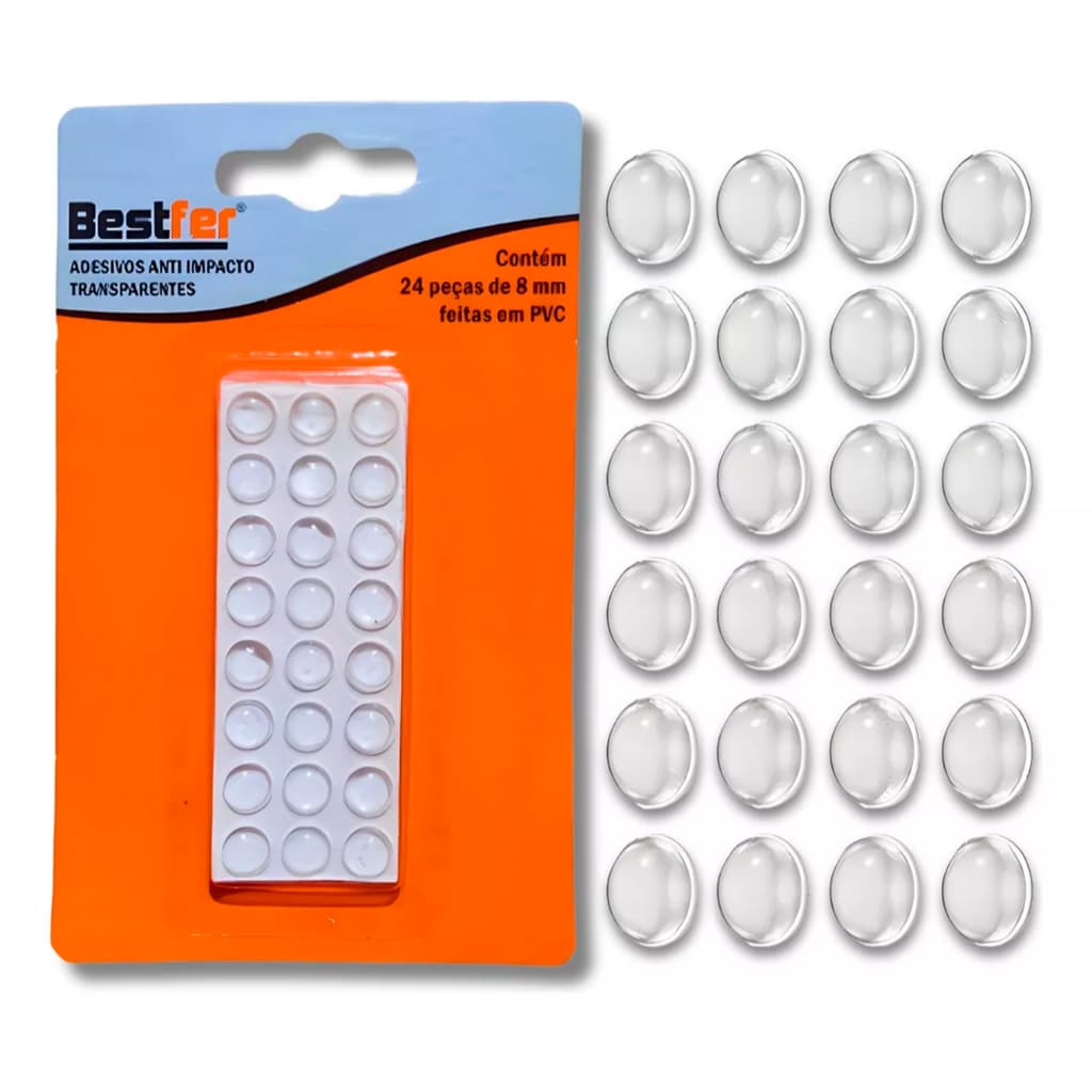 Kit Com 24 Adesivos Anti Impacto Transparente PVC 8mm Bestfer