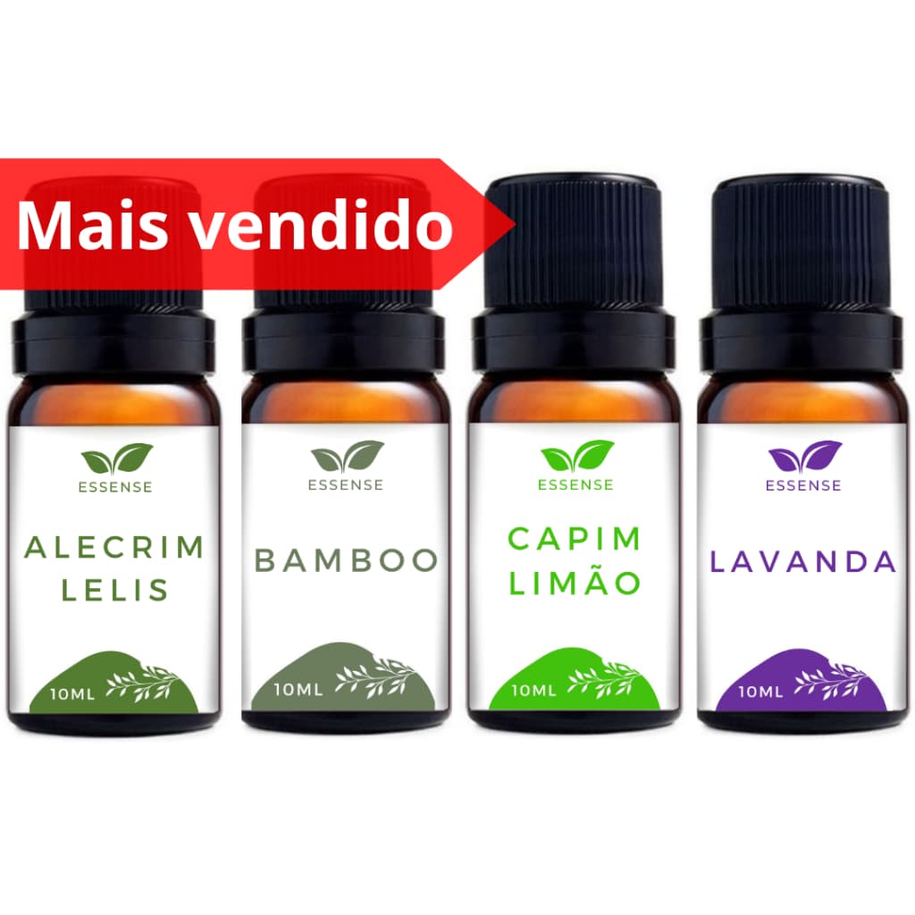 4 Essências Alecrim Lelis Bamboo Capim Limão Lavanda para Aromatizador Difusor Óleo Essencial 10ml