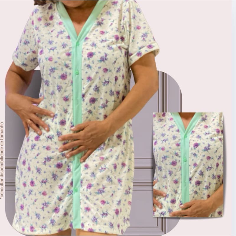 Camisola de botões manguinha  Feminina senhora de botão pijama