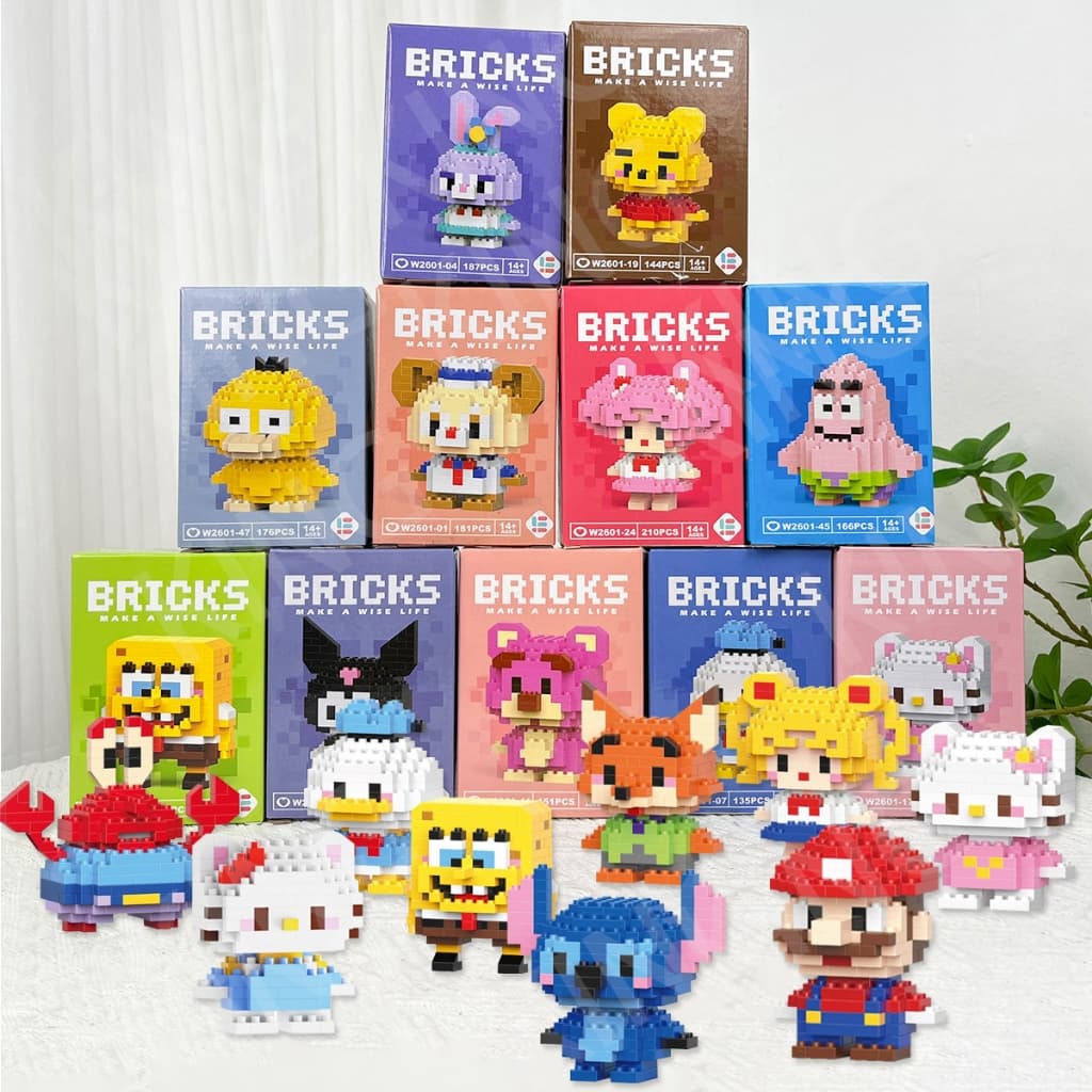 Stitch Building Blocks Figuras Mario Bros Pikachu Montado Tijolos L-E/G-O-S Figuras do Anime dos desenhos animados