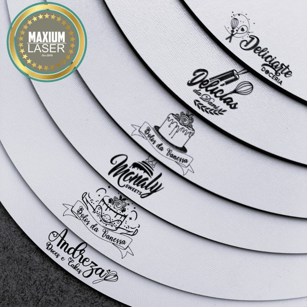 Kit 15 Cake Board Personalizado com Logo MDF Branco 3mm Confeitaria Tabuleiro
