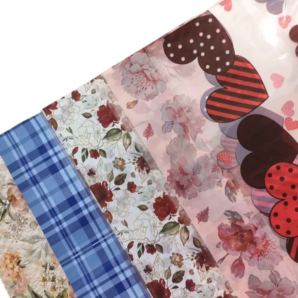 Saco para Cesta Celofane Embalagem 35x59 Decorado com Barrados 50 unid. -Sortidos Estampas Misturadas