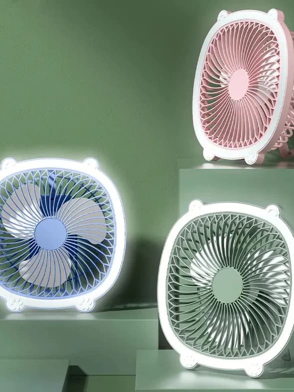 Ventilador Quadrado Portátil com Orelhas e Suporte, Luz Led e 3 Velocidades.
