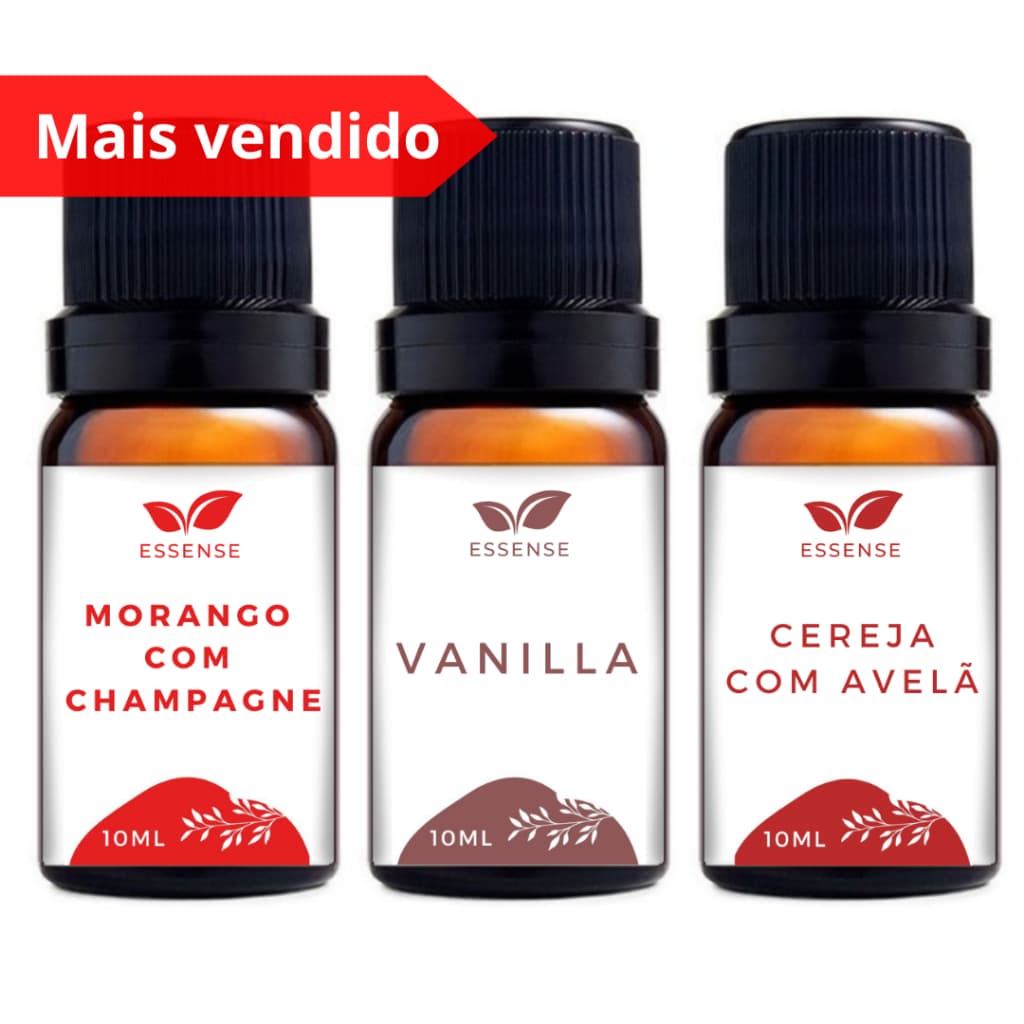 3 Essências Morango com Champagne Vanilla Cereja com Avelã 10ml Difusor Umidificador Óleo Essencial