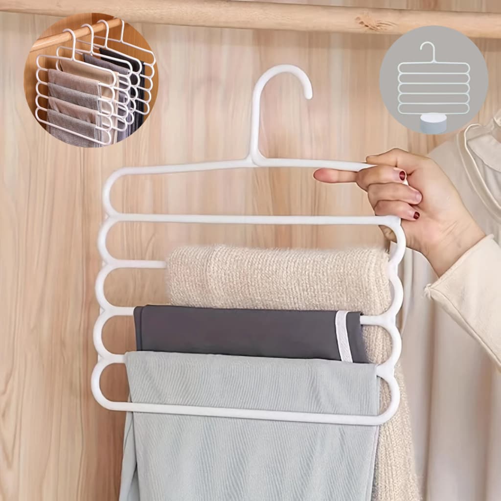 Cabides Com 5 Camadas Organizador para Calças, Blusas e Toalhas Leves Multifuncional