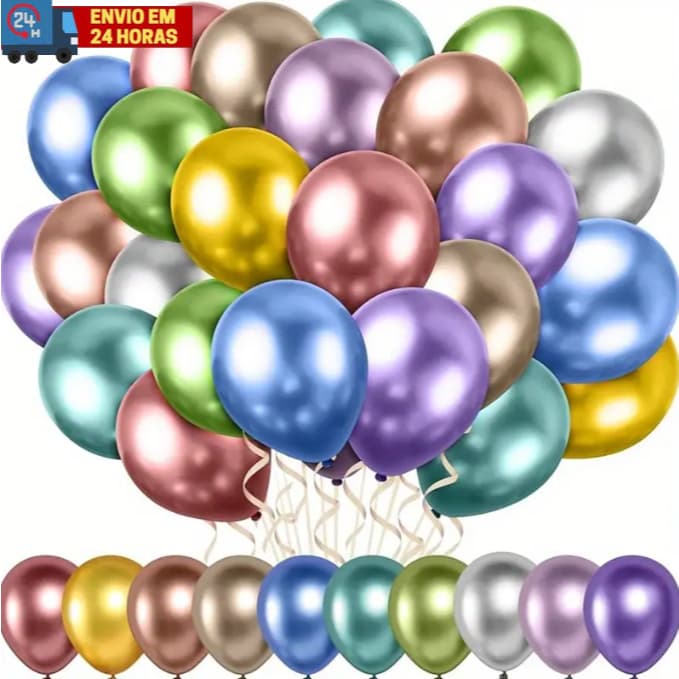 50 Unidades Balão Bexiga Cromado Látex Metalizado