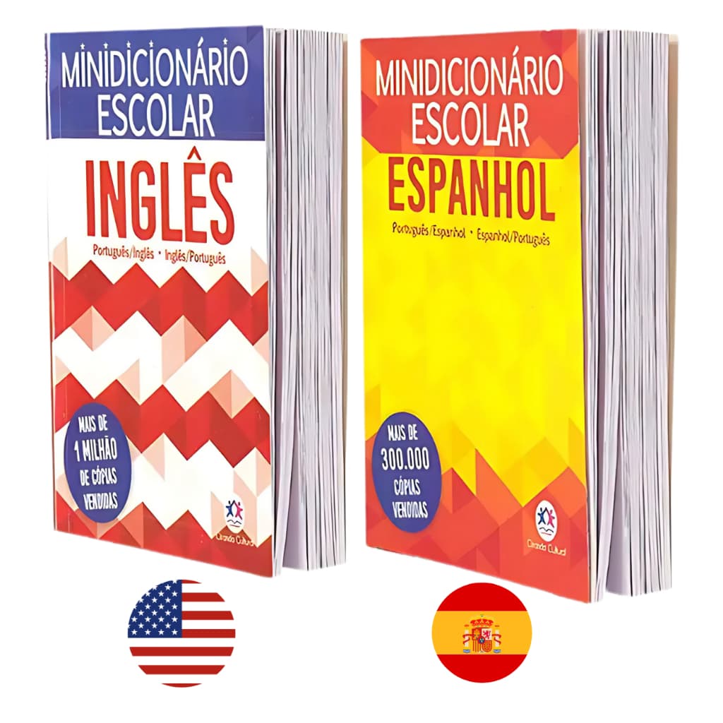 Kit Mini Dicionário Inglês Espanhol Escolar Portátil Gramatica Silabas Completo Ciranda Cultural