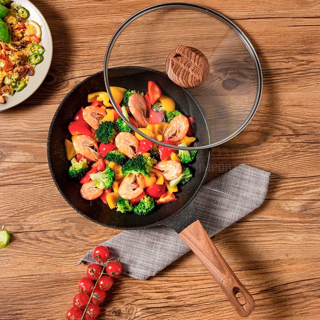 Panela Frigideira Antiaderente De Cerâmica Reforçada Com Tampa De Vidro Linha Premium