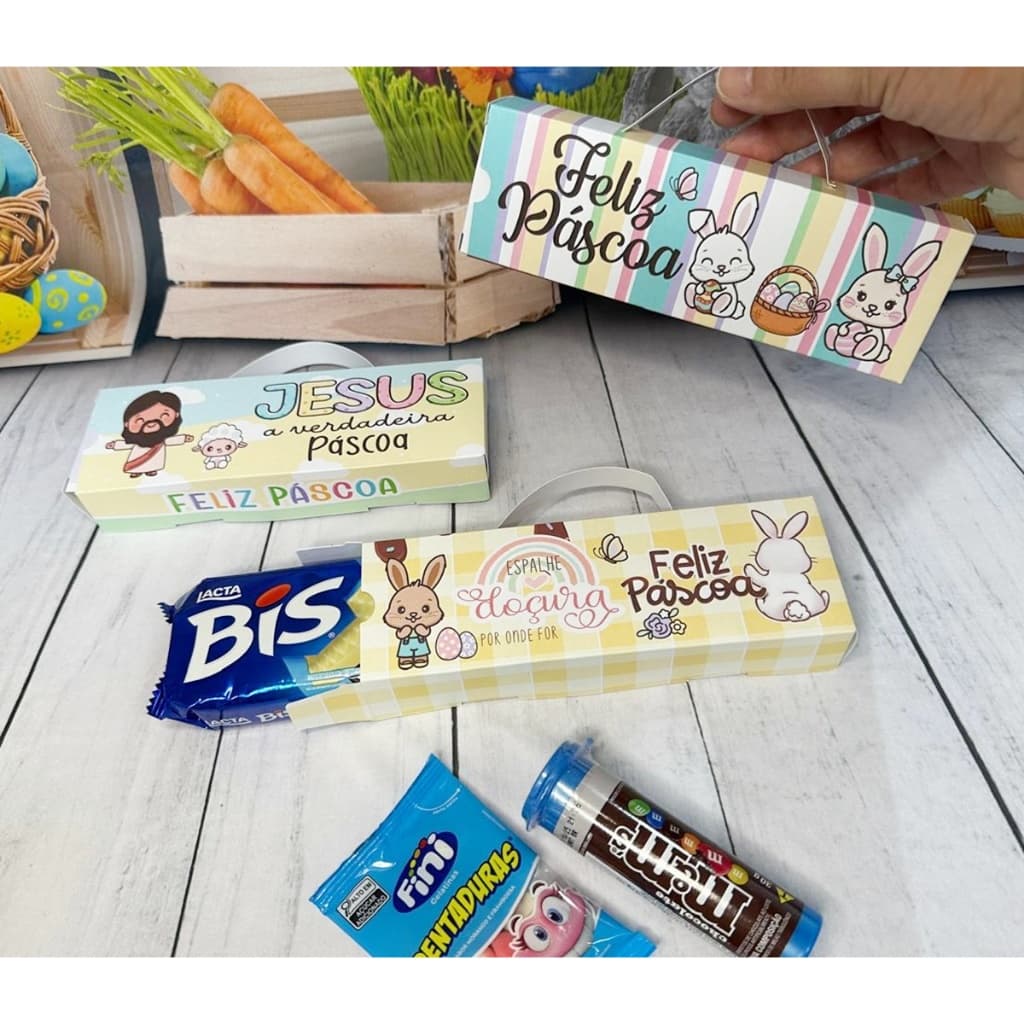 Kit Caixas Embalagem porta bis Lembrança Páscoa coelhinho