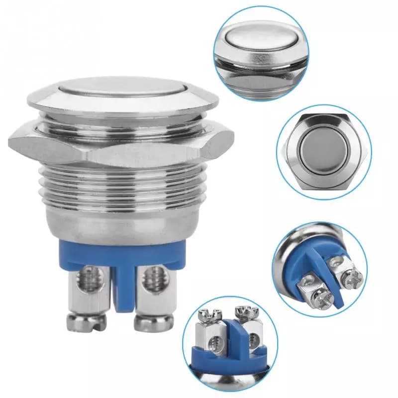 Botão Start Inox 19mm Pulso Momentâneo Push Button Até 250v Cabeça Chata