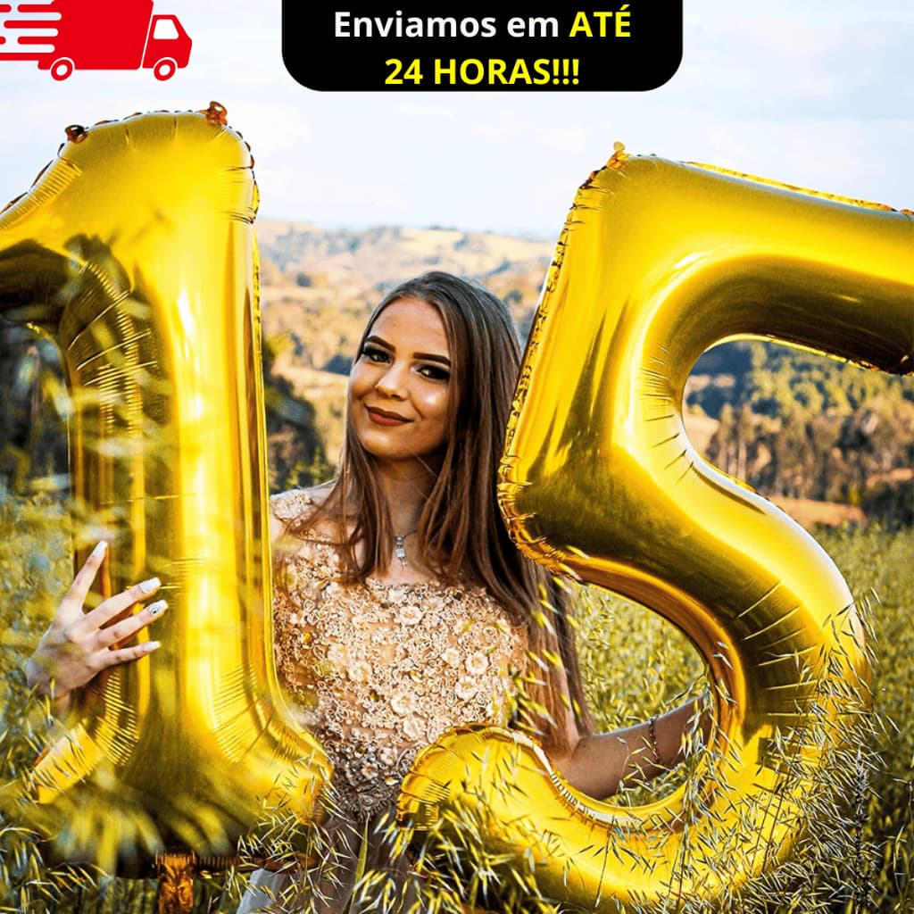 Kit c/2 Balões Números Metalizados Dourado festa aniversários 75CM