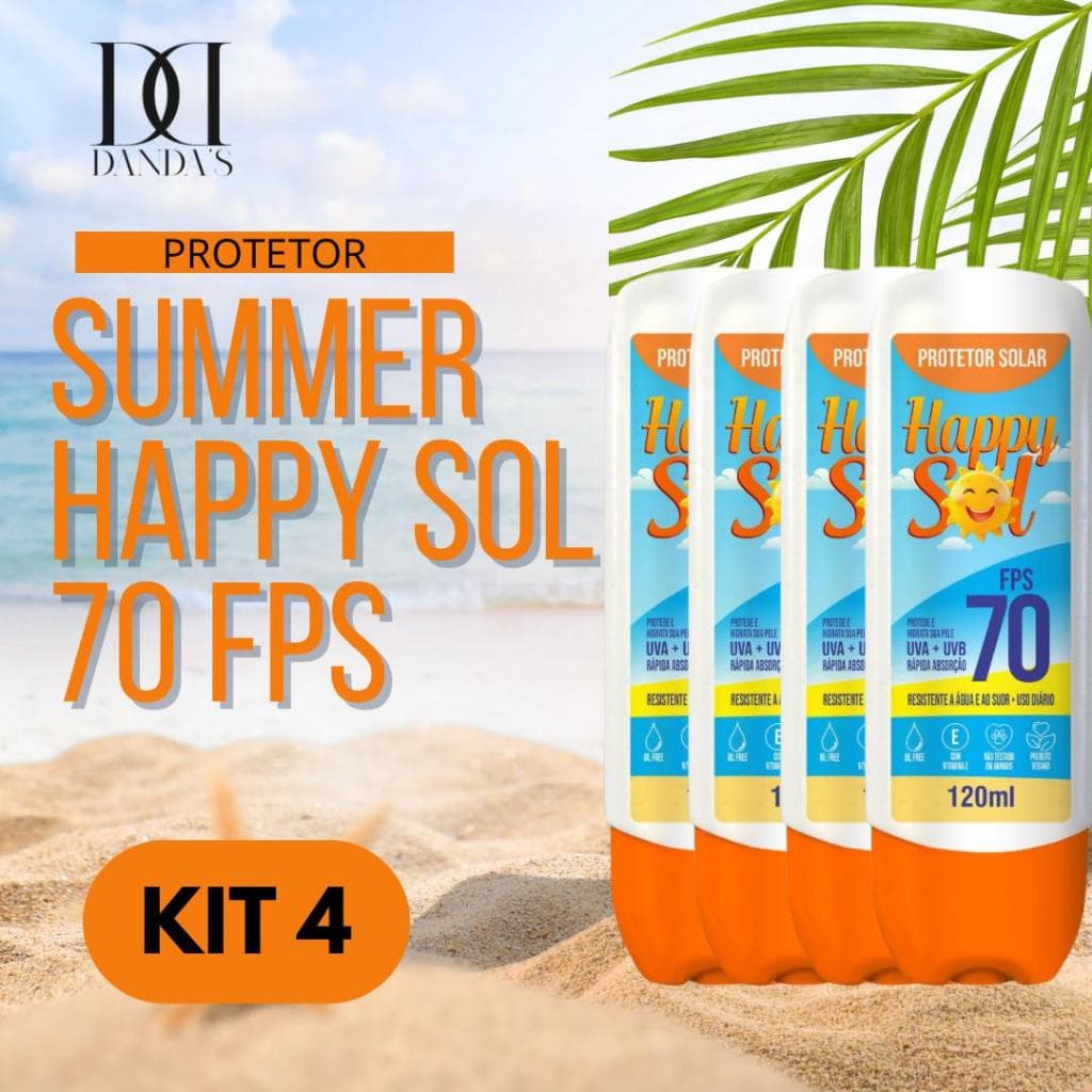 Protetor Solar HAPPY SOL FPS 70 – Kit com 4 Unidades de 120ml | Proteção Diária