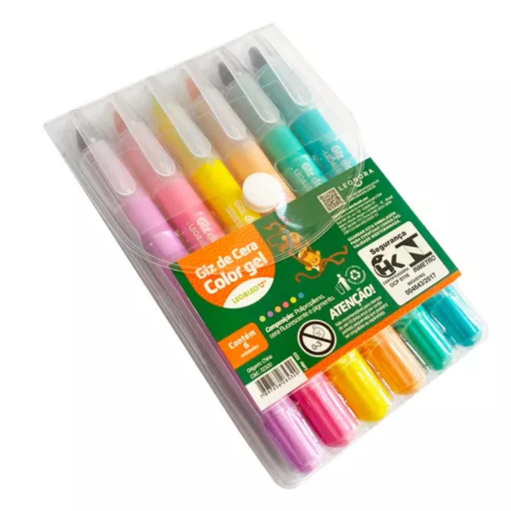 Giz De Cera Color Gel 6 Cores Leo&Leo Marca Texto Ideal para Bíblia